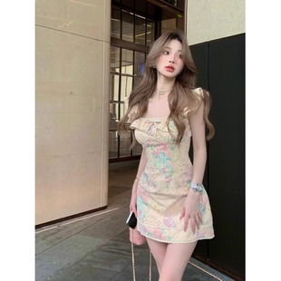 春夏季法式富贵花开短裙碎花气质连衣裙子海边度假沙滩纯欲辣妹裙