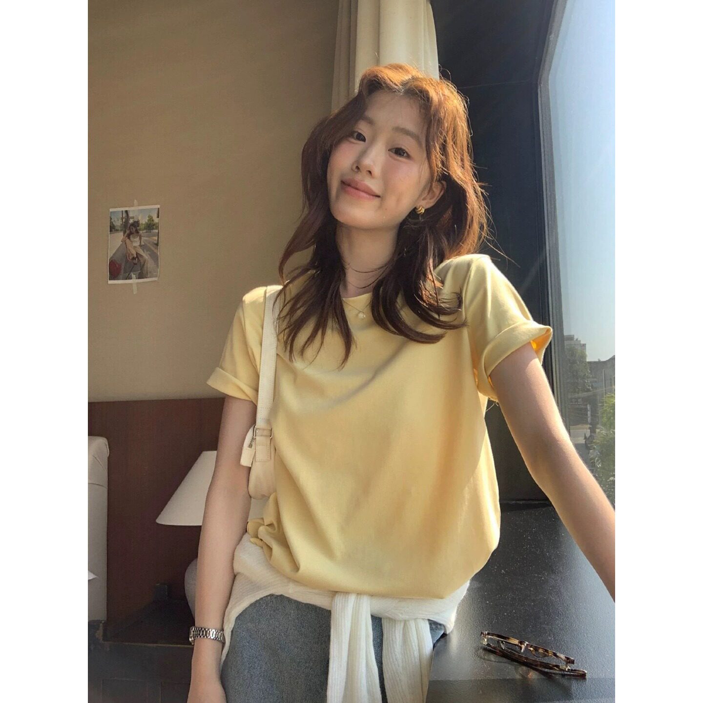 夏季纯色棉质宽松短袖T恤女