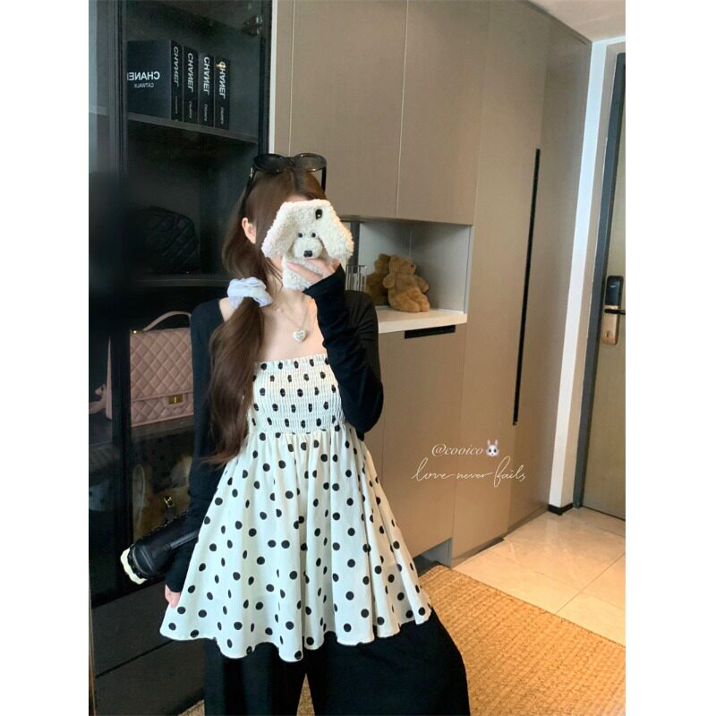 纯欲风波点吊带背心女装夏季宽松抹胸外穿设计感小众无袖小衫上衣