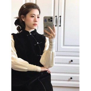 新中式 时髦别致盘扣立领背心裙女复古小众高级感搭配一整套潮
