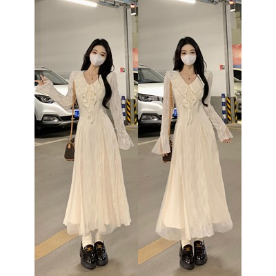 大码女装时尚仙女裙春秋季新款清新甜美连衣裙胖mm显瘦高腰长裙子