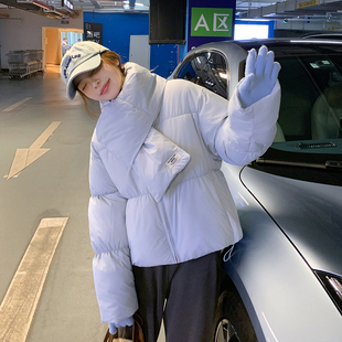 围脖款小香风羽绒棉服女冬季韩系独特漂亮夹棉超好看短款外套