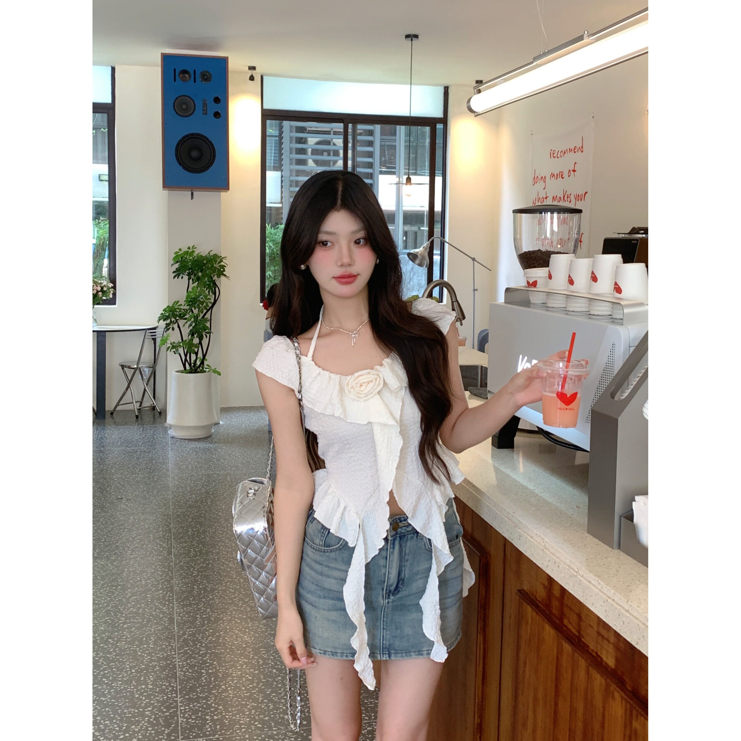 辣妹荷叶边露肩衬衫女夏季新款