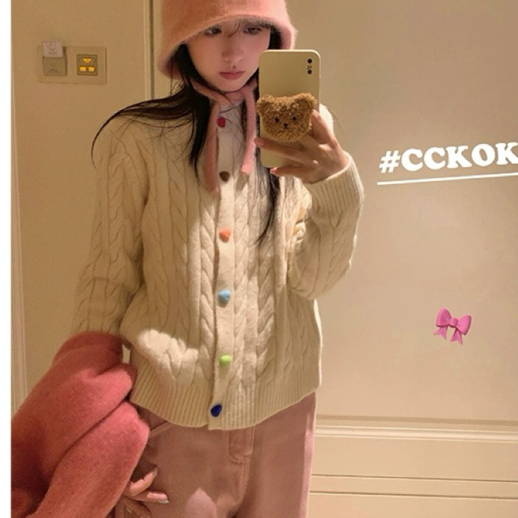 爱心甜美复古麻花短款针织开衫