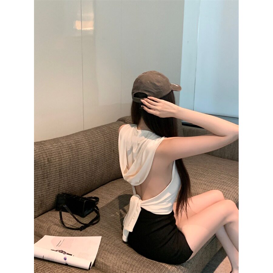 废土风荡领连帽背心女夏季新款