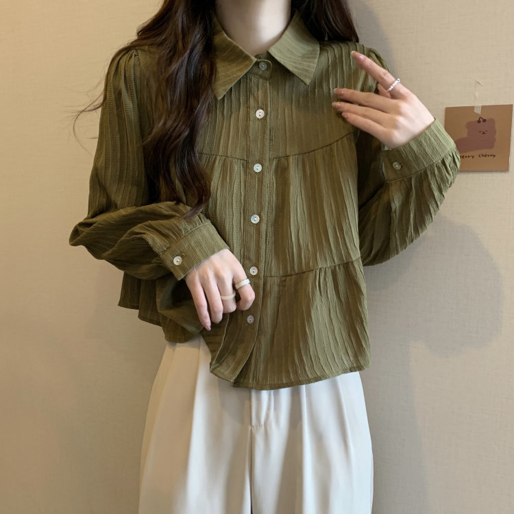 秋季韩系翻领短款长袖娃娃衫女