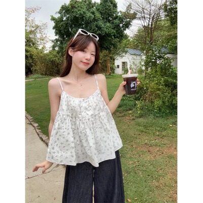 甜美风减龄碎花短款吊带背心女夏季别致宽松无袖内搭外穿背心上衣