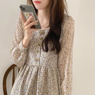 早秋季女装新款2025年爆款法式小众初恋梗桔森系长袖碎花连衣裙子