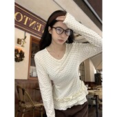 甜美修身 小众设计感波点花边长袖 T恤女秋季 内搭韩系百搭显瘦上衣