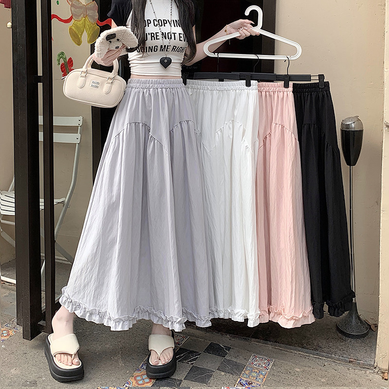 大码温柔风纯色半身裙女夏季胖MM遮肚显瘦裙子梨形身材垂感a字裙