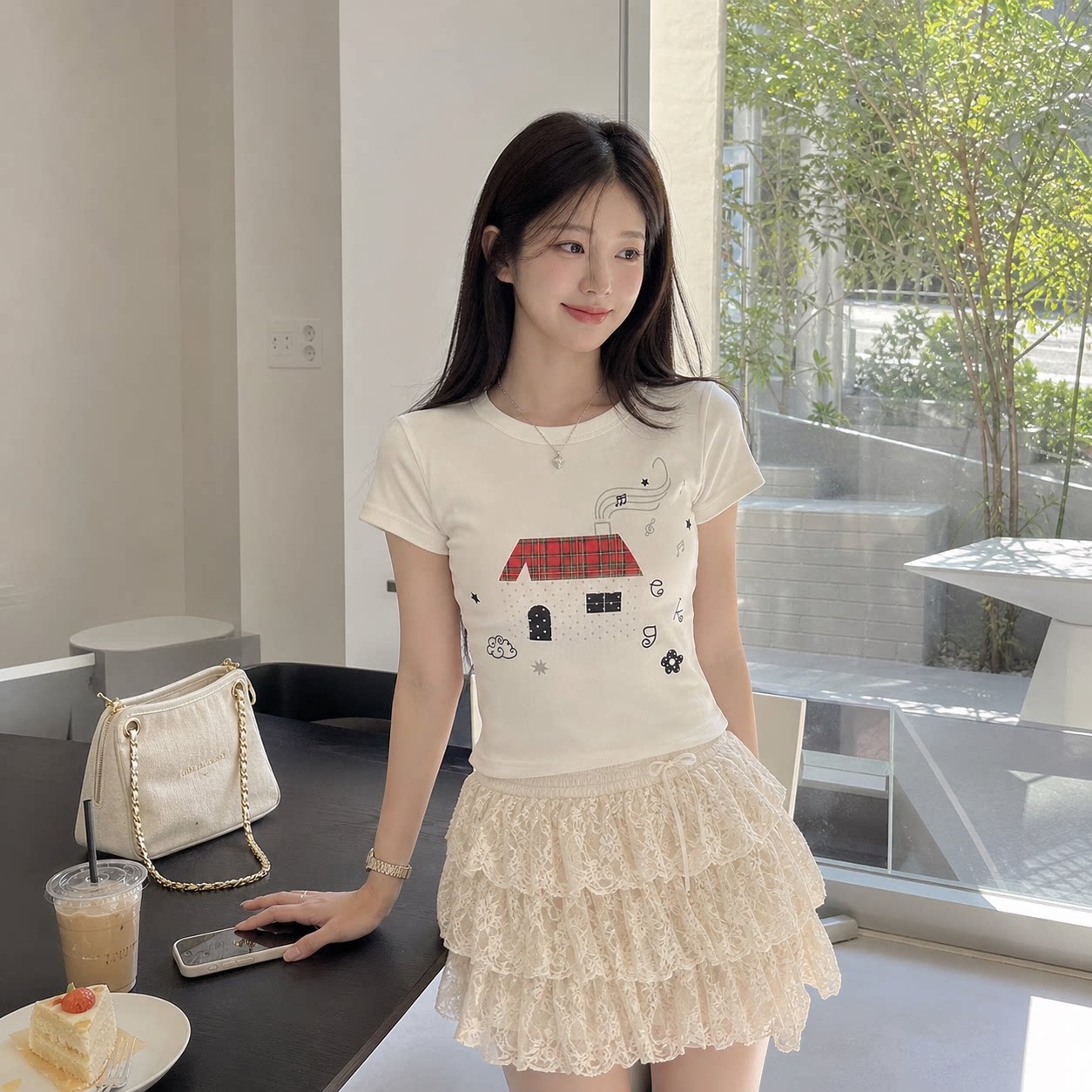 夏季白色童话印花显瘦短袖T恤女
