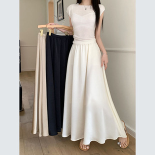 醋酸缎面半身裙女2024新款夏季高级垂感显瘦高腰a字大摆长裙裙子