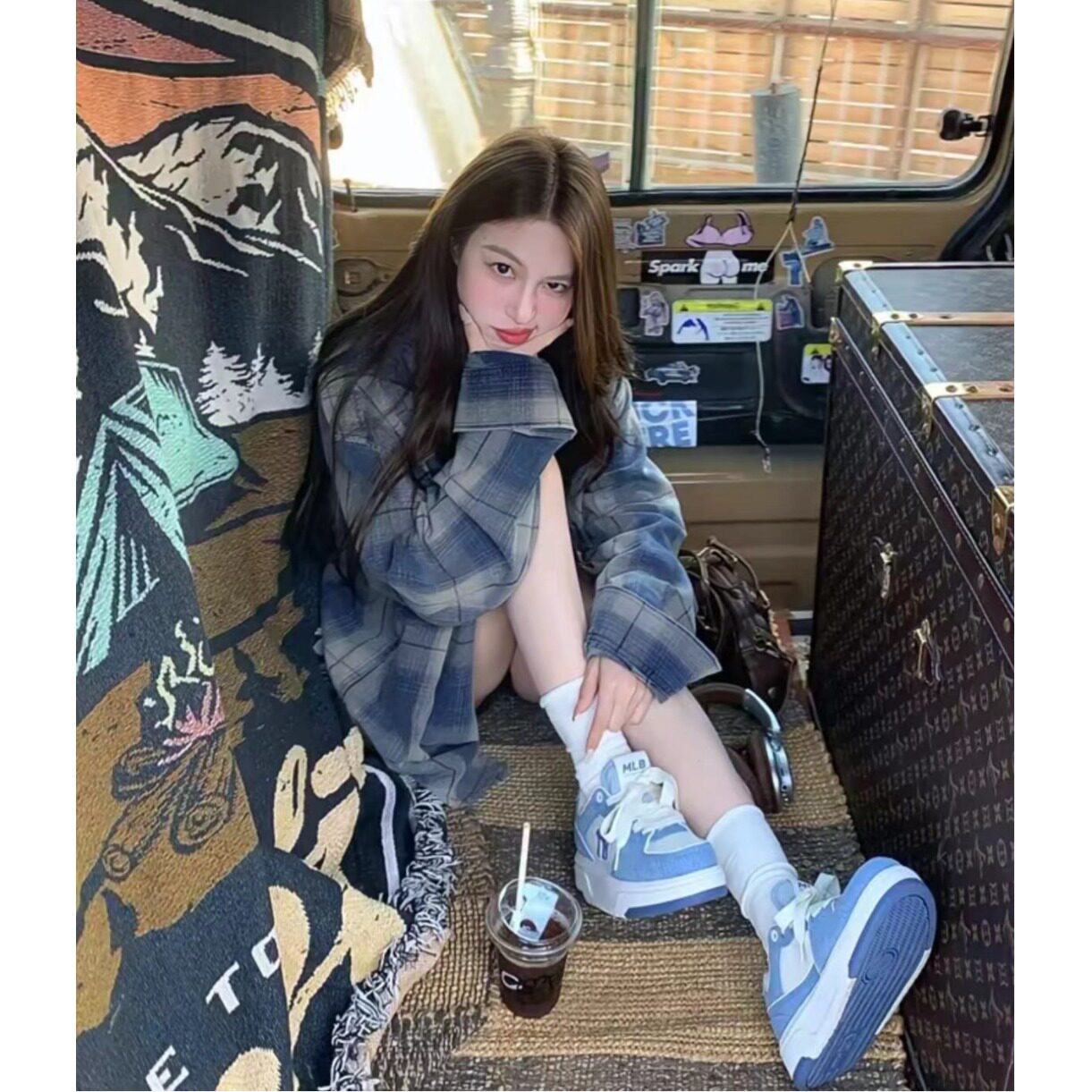宽松休闲慵懒风格子衬衫长袖女