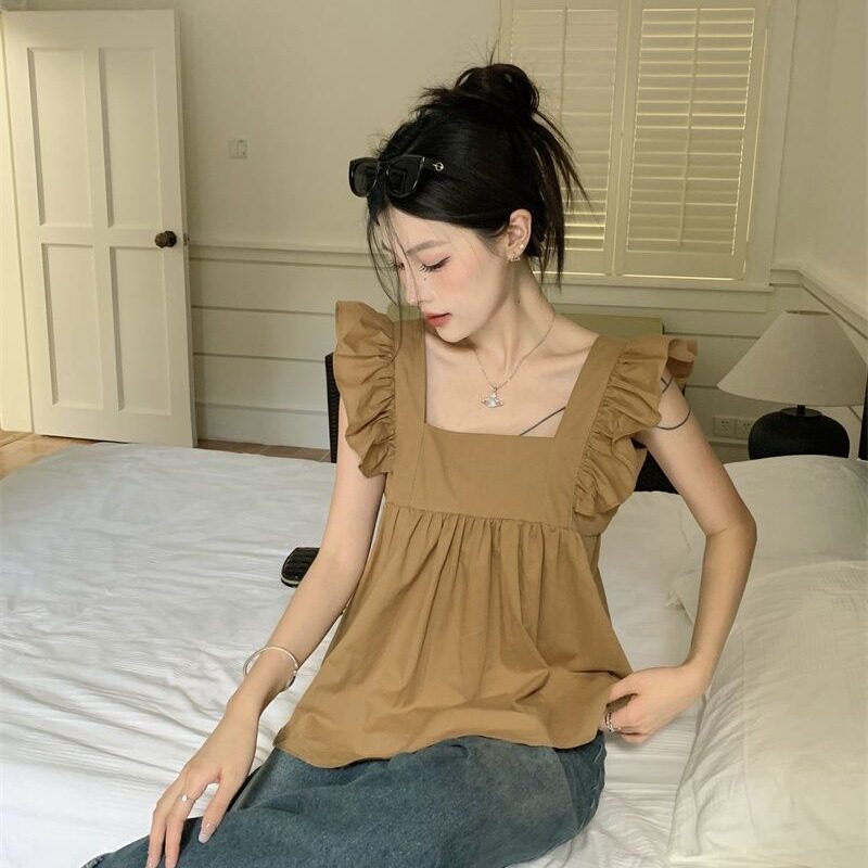 夏季甜美蝴蝶结露背无袖衬衫
