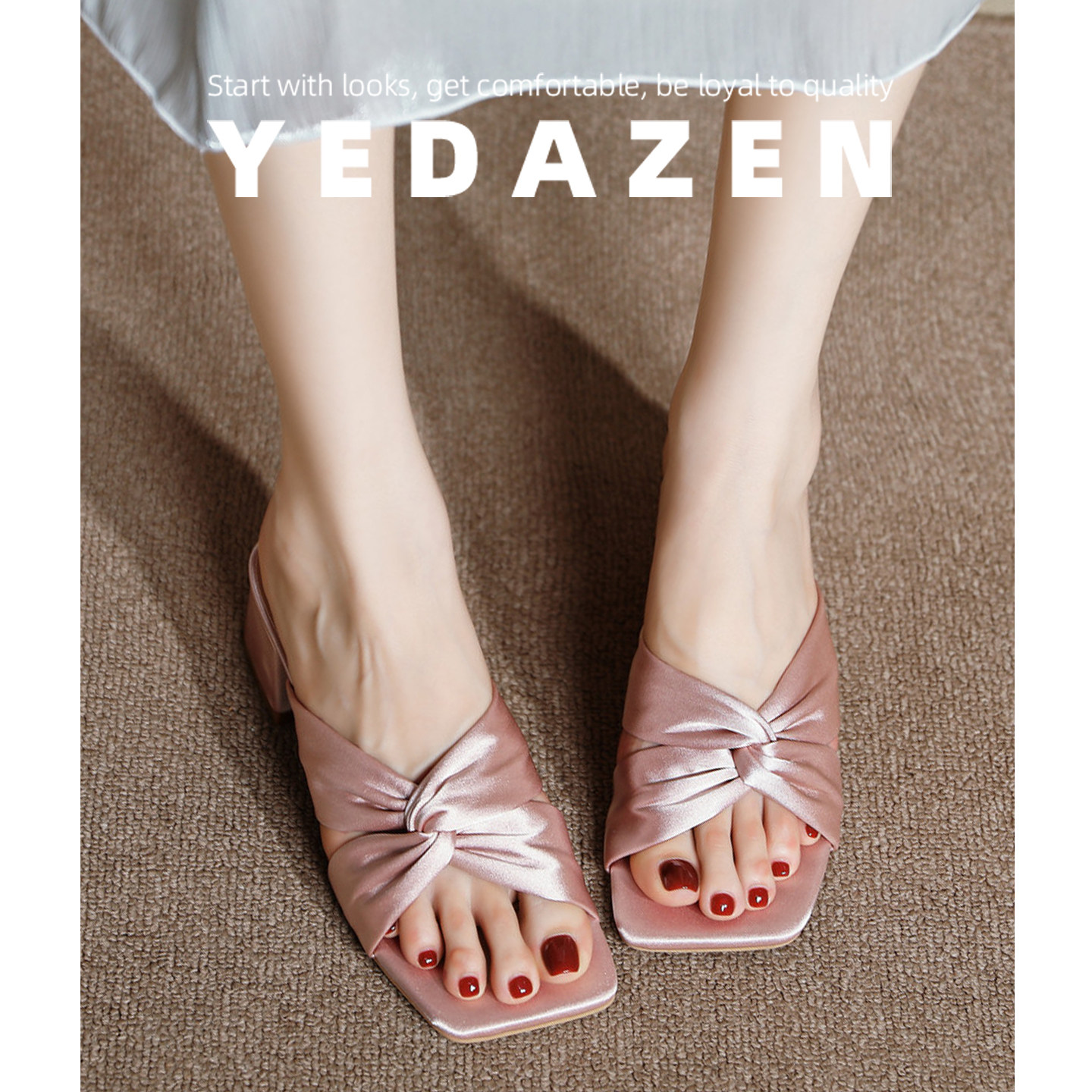 法式仙女风绝美小凉拖女款夏季2026新款一字带粗跟方头凉鞋高跟鞋