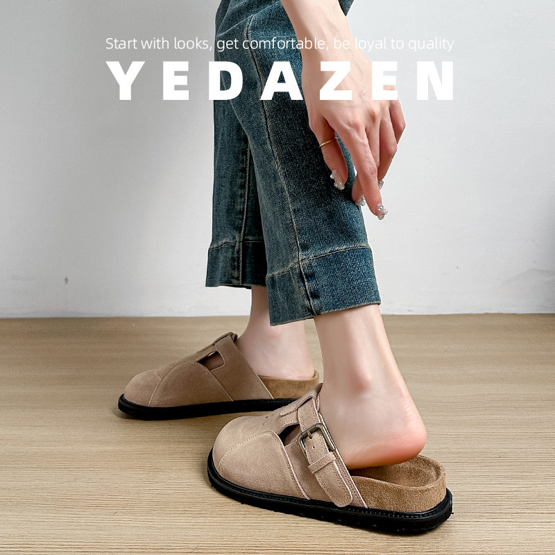 小个子厚底卡其色勃肯鞋洞洞鞋一脚蹬包头半拖鞋女夏外穿2026新款