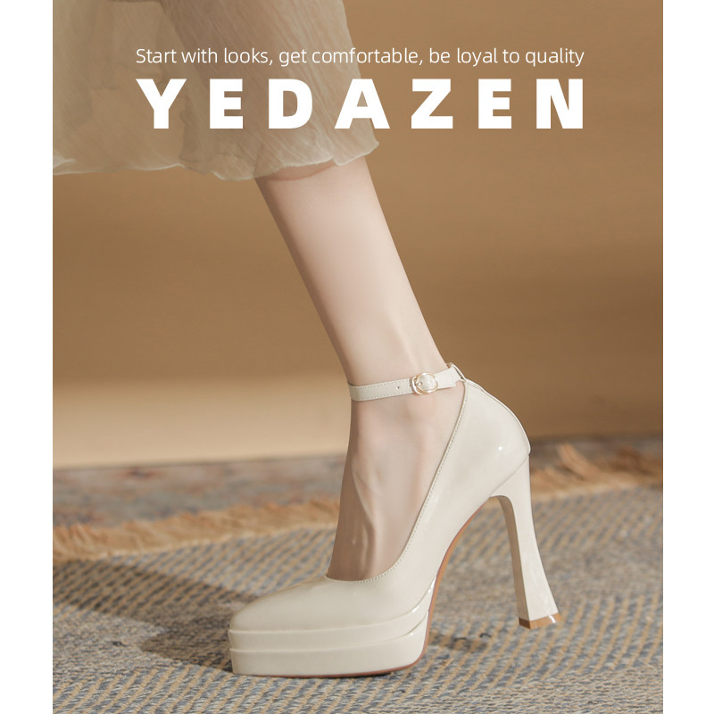 尖头白色高跟鞋女粗跟伴娘鞋不累脚主婚纱婚鞋新款厚底玛丽珍单鞋