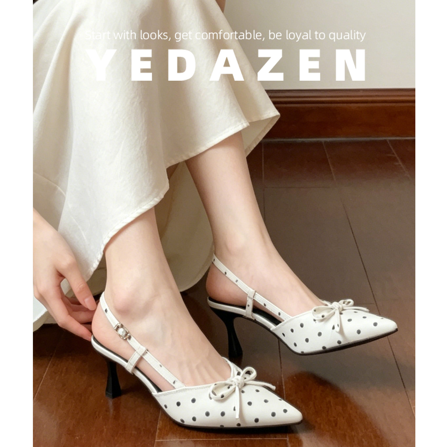 包头新款凉鞋女夏季外穿波点尖头高跟鞋气质高级不累脚蝴蝶结单鞋