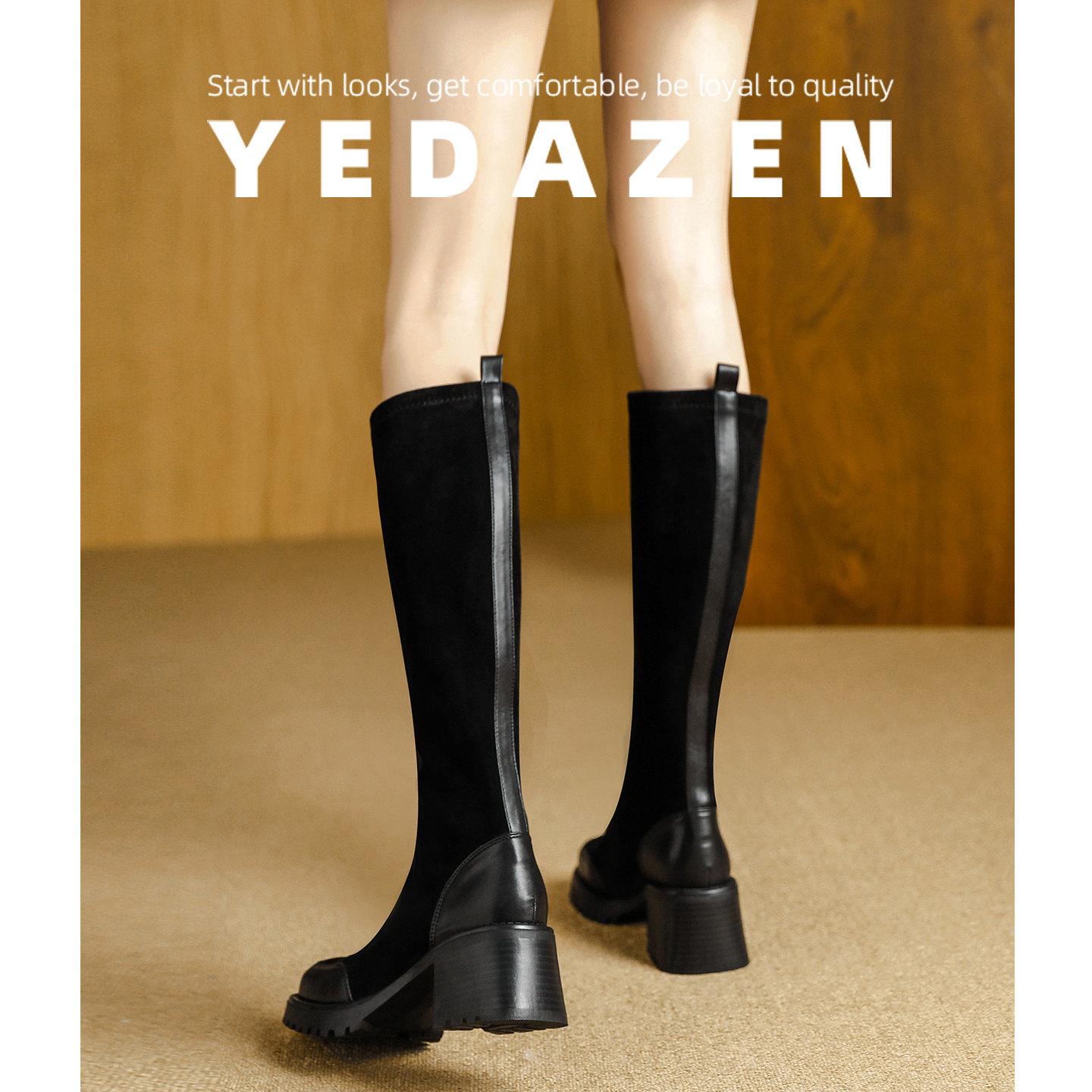 高跟不过膝长筒靴子女2025巨好看马丁靴小个子厚底粗跟弹力瘦瘦靴