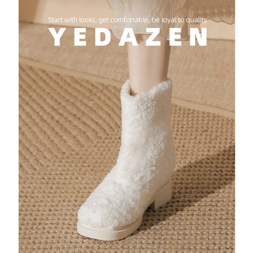 白色毛毛加绒雪地鞋女款2025新款