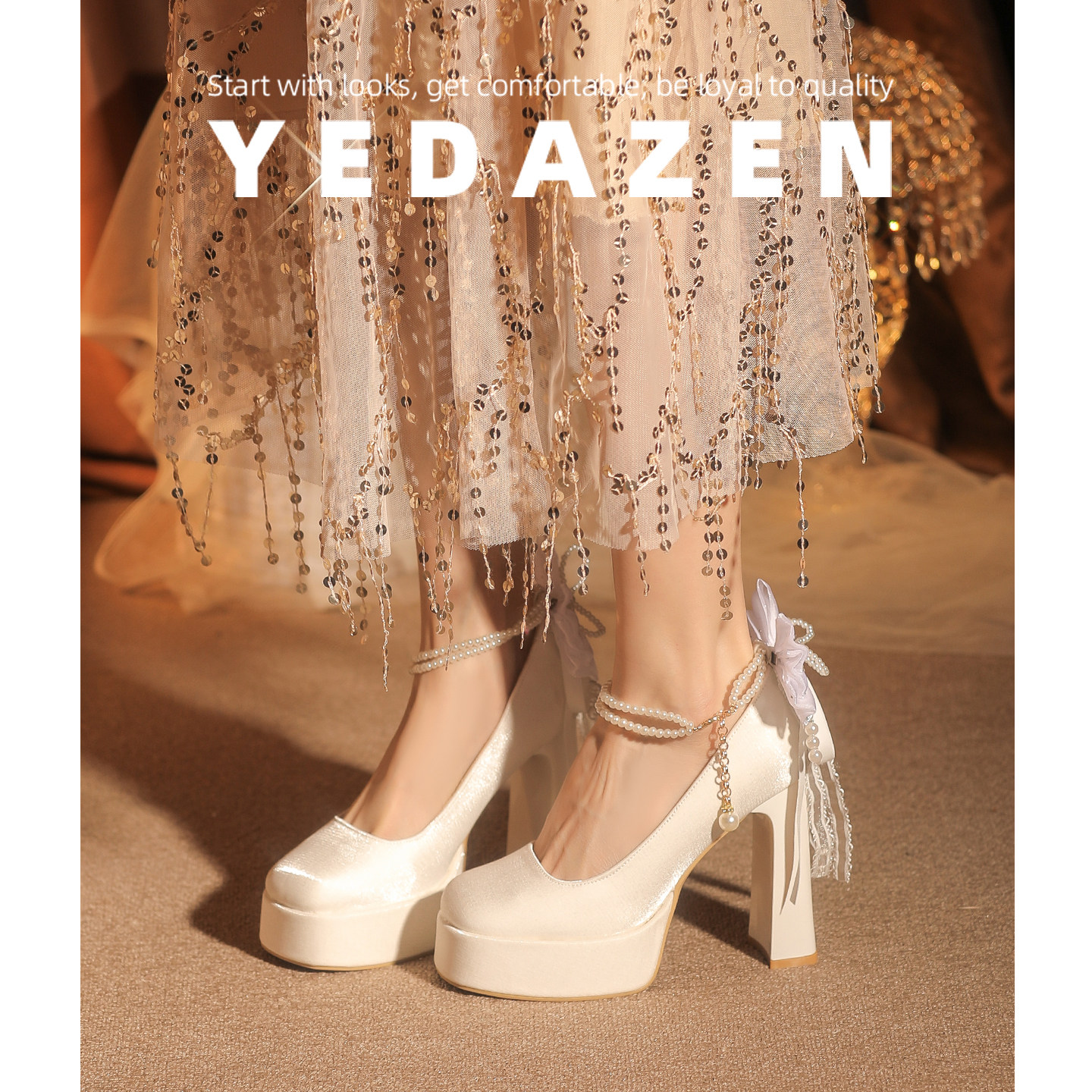 白色蝴蝶玛丽珍粗跟主婚鞋新娘鞋不累脚防水台超高跟鞋女2026新款