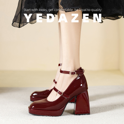 9CM防水台红色高跟鞋女粗跟绝美不累脚新娘鞋玛丽珍婚鞋2025新款