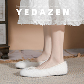 绝美水貂毛毛鞋 仙女风冬季 外穿白色蝴蝶结豆豆鞋 法式 平底加绒单鞋