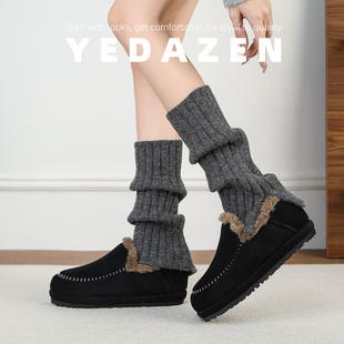 黑色雪地靴女低帮厚底面包保暖棉鞋冬季加绒一脚蹬勃肯毛毛鞋全包