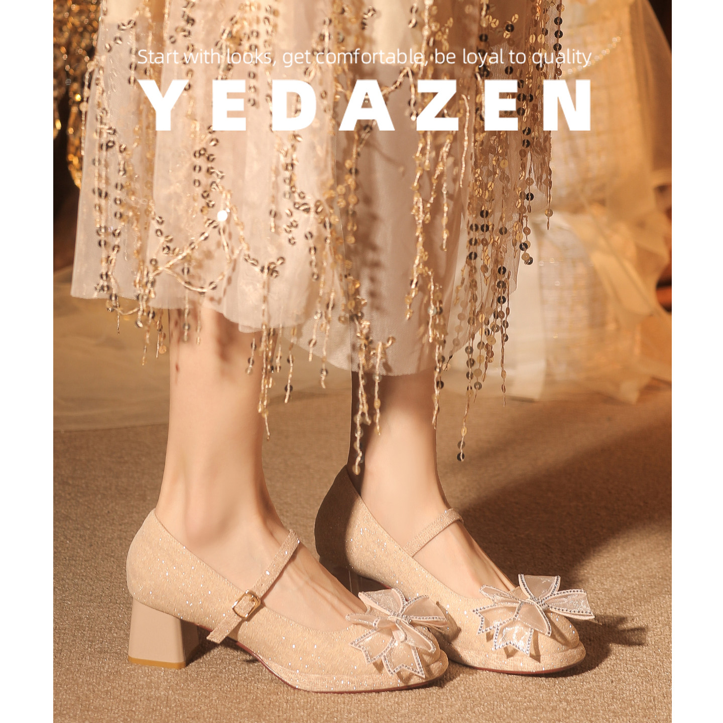 香槟色玛丽珍婚鞋新娘鞋女2026新款粗跟蝴蝶结高跟鞋不累脚伴娘鞋