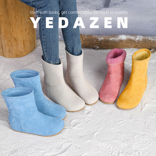 巨好看短筒雪地靴女冬季加绒保暖棉靴内增高小土豆勃肯靴平底真皮