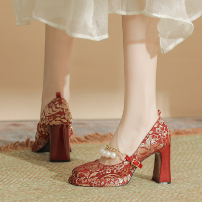 高跟鞋女粗跟玛丽珍婚鞋新娘鞋