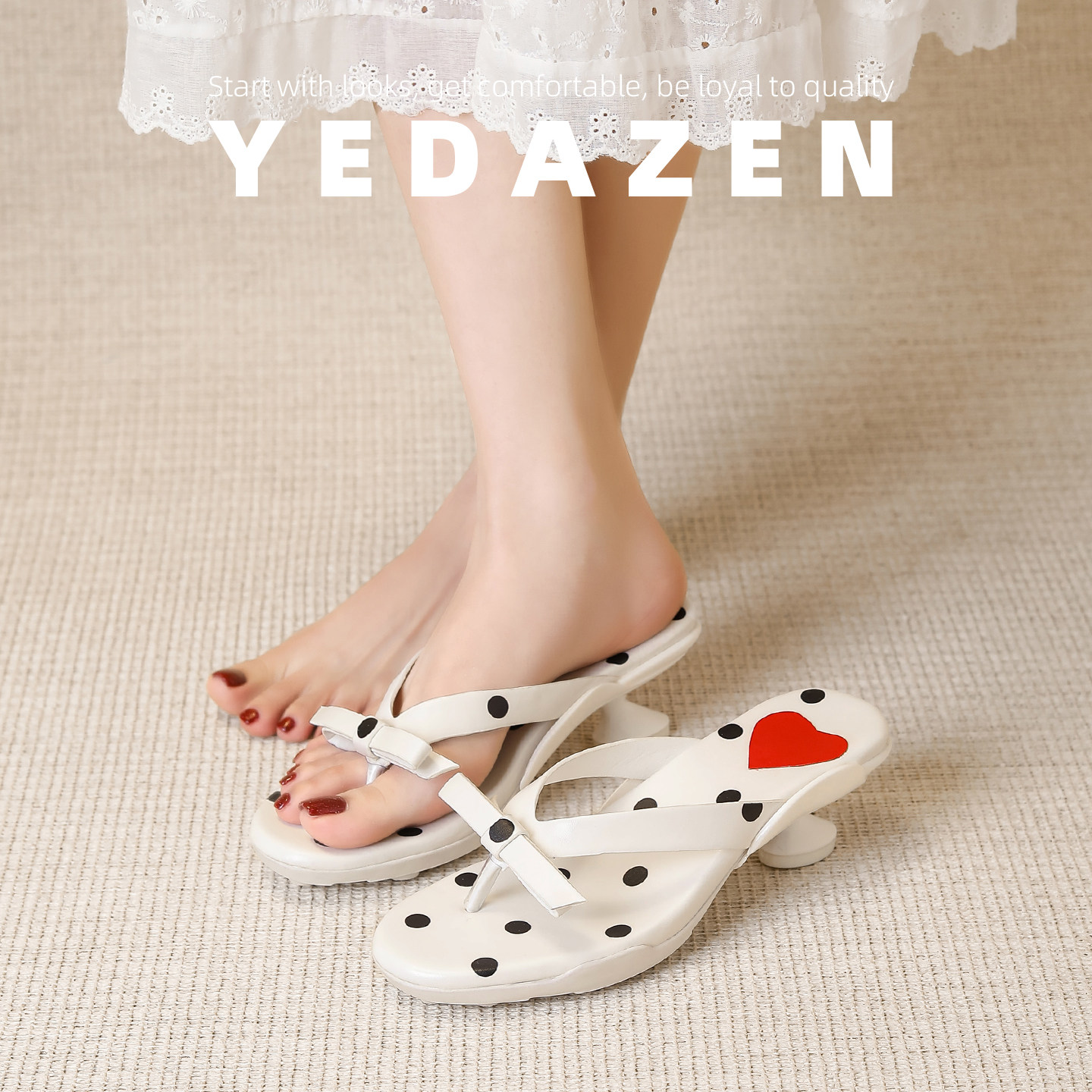 2026新款绝美高跟凉拖波点夹脚可爱蝴蝶结女夏季外穿海边人字拖鞋