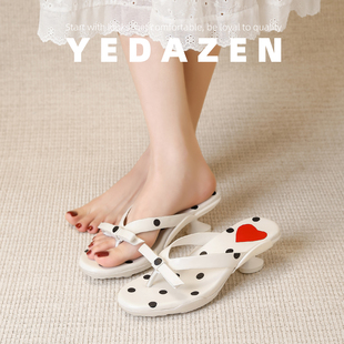 2026新款绝美高跟凉拖波点夹脚可爱蝴蝶结女夏季外穿海边人字拖鞋