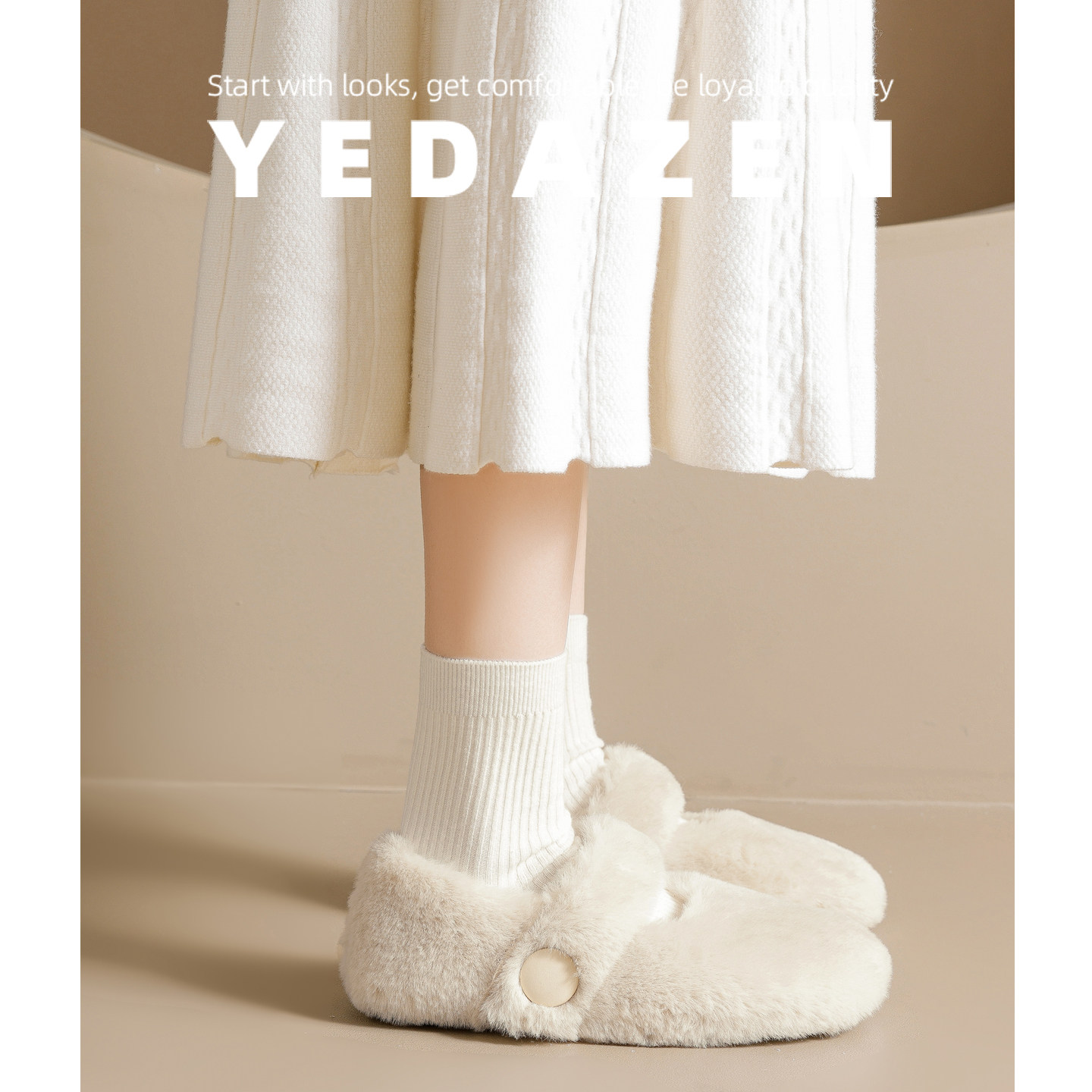 白色玛丽珍毛毛鞋女外穿2025新款冬季平底单鞋加绒大码棉鞋41到43