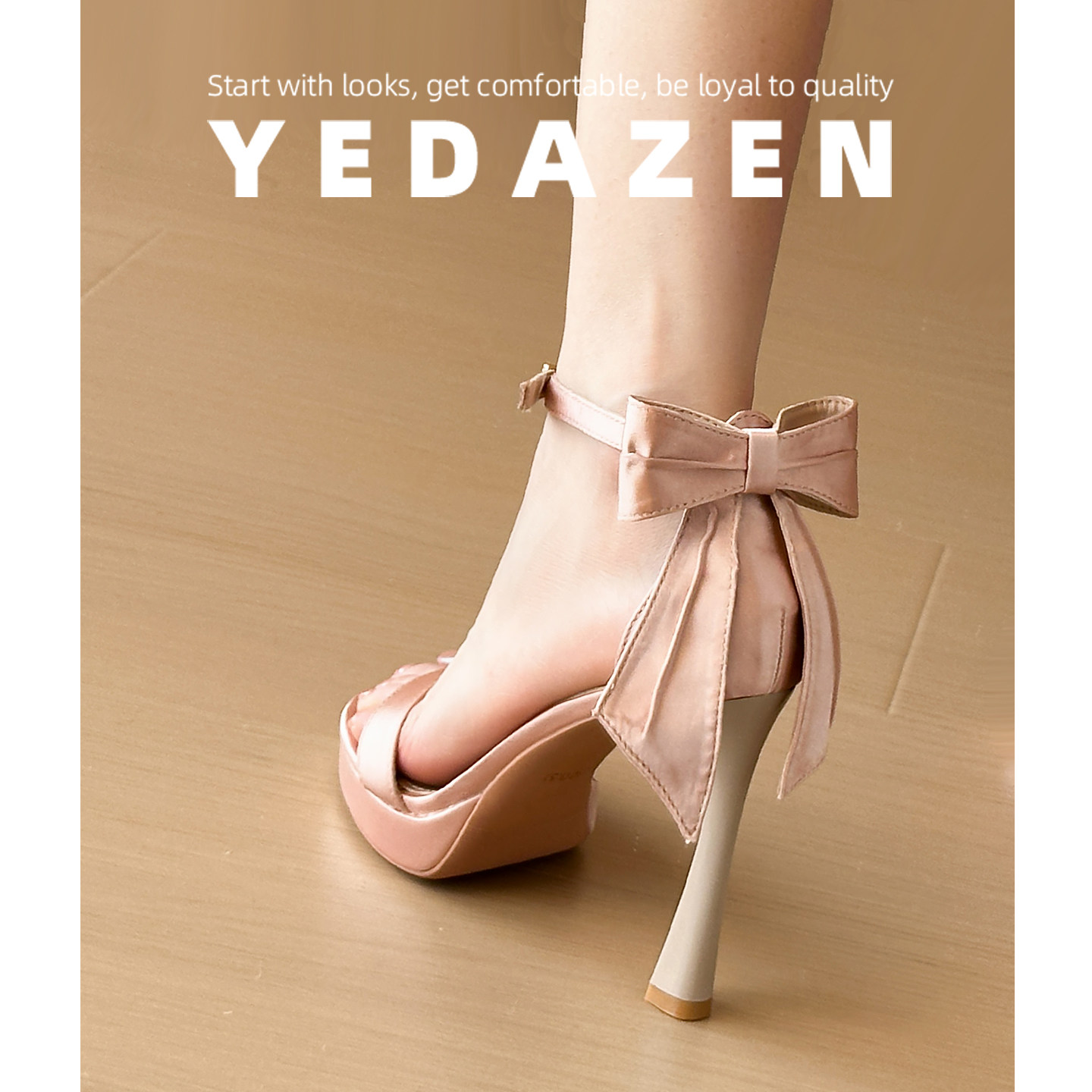 2026新款一字带蝴蝶结不累脚凉鞋防水台大码粗跟高跟鞋女夏配裙子