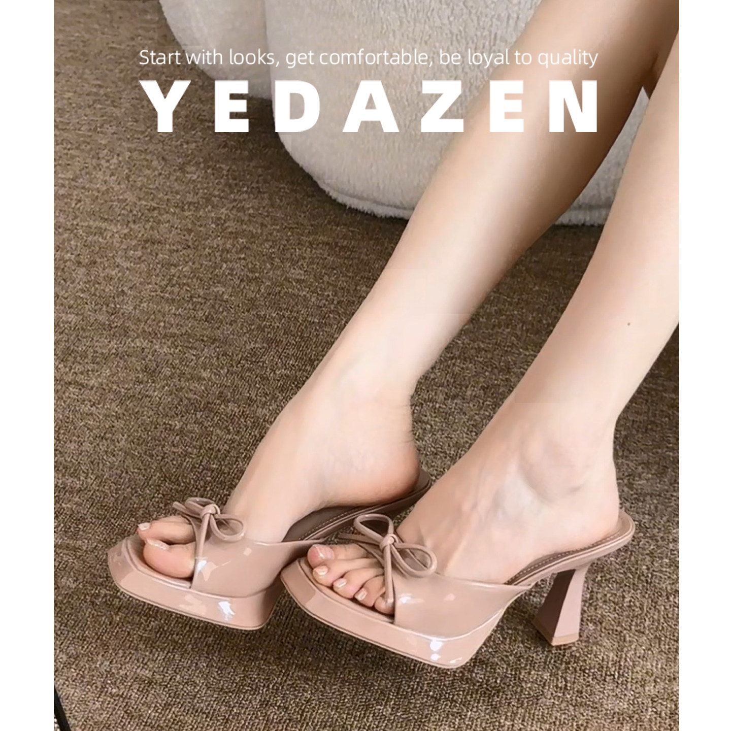 防水台蝴蝶结一字拖鞋女夏外穿高跟鞋配裙子绝美露趾方头粗跟凉鞋