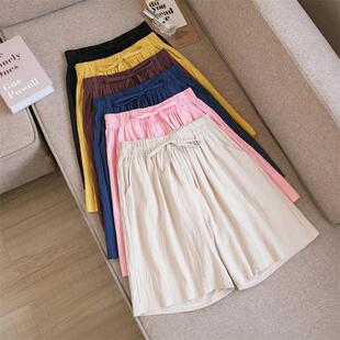 shorts Summer Casual 2023 Linen Cotton Solid Women