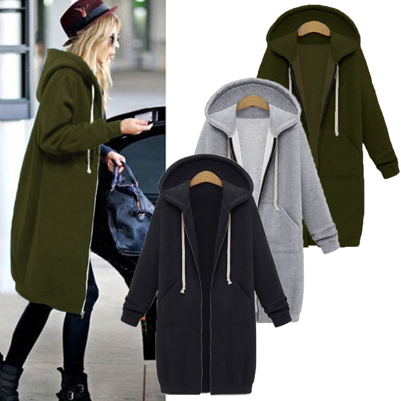 hoodies women winter plus size ladies long hooded coats 女装 - 实物图