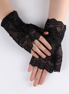 Women Short Lace Gloves Sunblock Fingerless Bridal Wrist