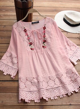 European and American V-neck loose-fitting blouse 宽松型衬衫