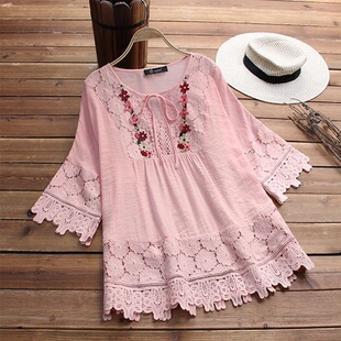 European and American V-neck loose-fitting blouse 宽松型衬衫