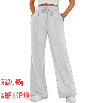 欧美女系绳纯色时尚阔腿休闲长裤