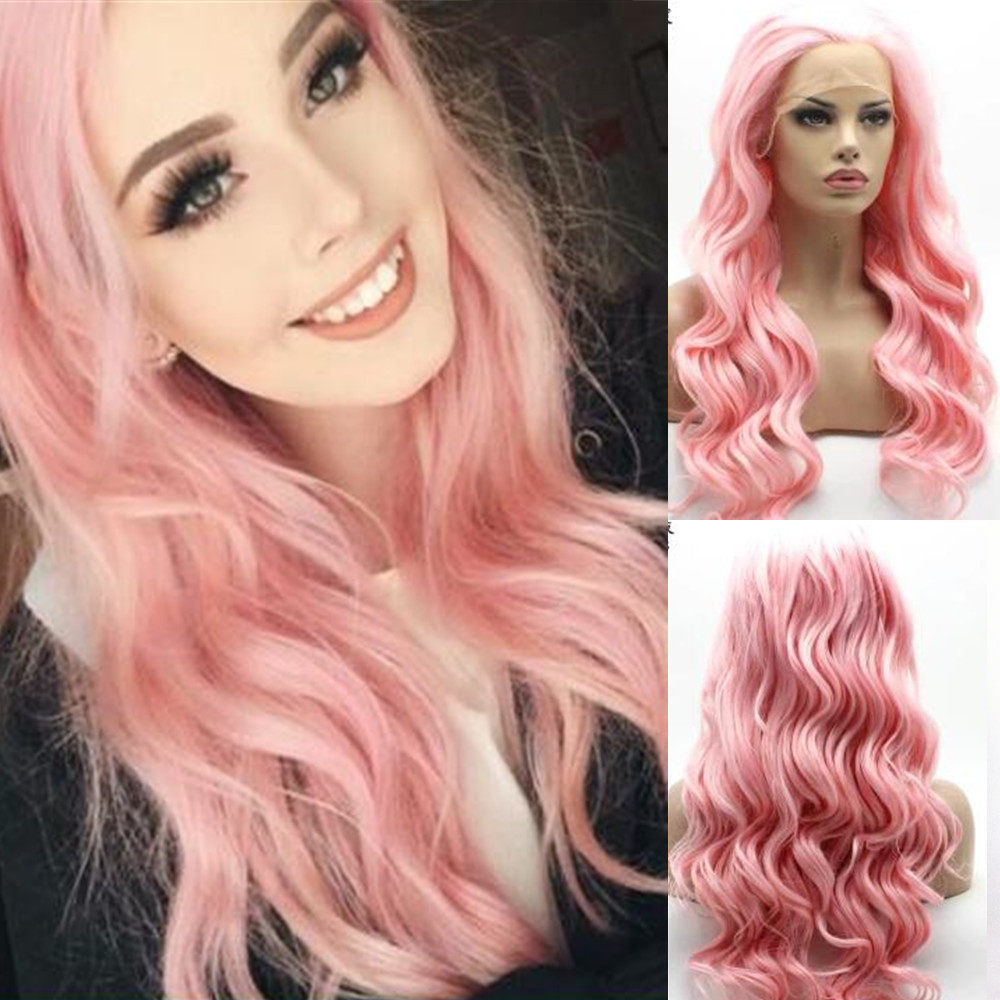 Pink Fiber Lace Wig Headgear Long straight hair Round face fluffy natural lifelike fashion Middle score Curlsin the Hair Care/Wig , Wig , Whole wig  category - from Buy2taobao.com to provide professional Taobao agent buy service