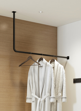 酒店不锈钢挂衣杆L型挂衣架电镀黑钛定制上墙顶装客房小型衣帽架