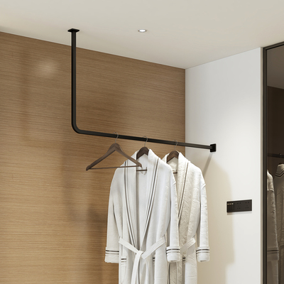 酒店不锈钢挂衣杆L型挂衣架电镀黑钛定制上墙顶装客房小型衣帽架