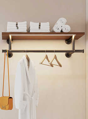 酒店同款不锈钢电镀拉丝毛巾架公寓宾馆酒店挂衣架带灯置物架定制