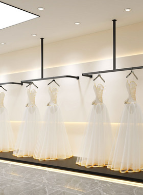 黑色不锈钢婚纱展示架落地婚纱挂衣杆礼服影楼上墙壁挂礼服挂衣架