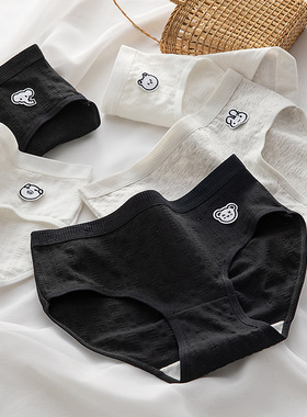 黑白色系简约卡通布标女士内裤舒适透气内裤纯棉裆包臀女士