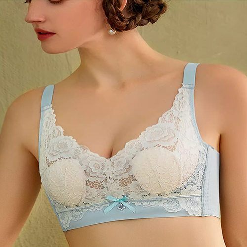 蕾丝兔耳朵薄杯舒适大胸显小无钢圈文胸罩聚拢调整收副女内衣WX10
