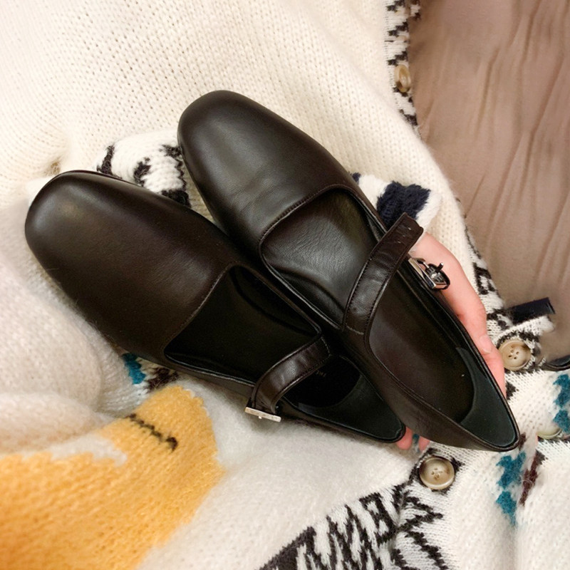2023 NEW KOREAN VERSION FLAT SHOES VERSATILE LEATHER RETRO SQUARE TOE MARY JANE BALLET SHOES WOMENS SUMMER